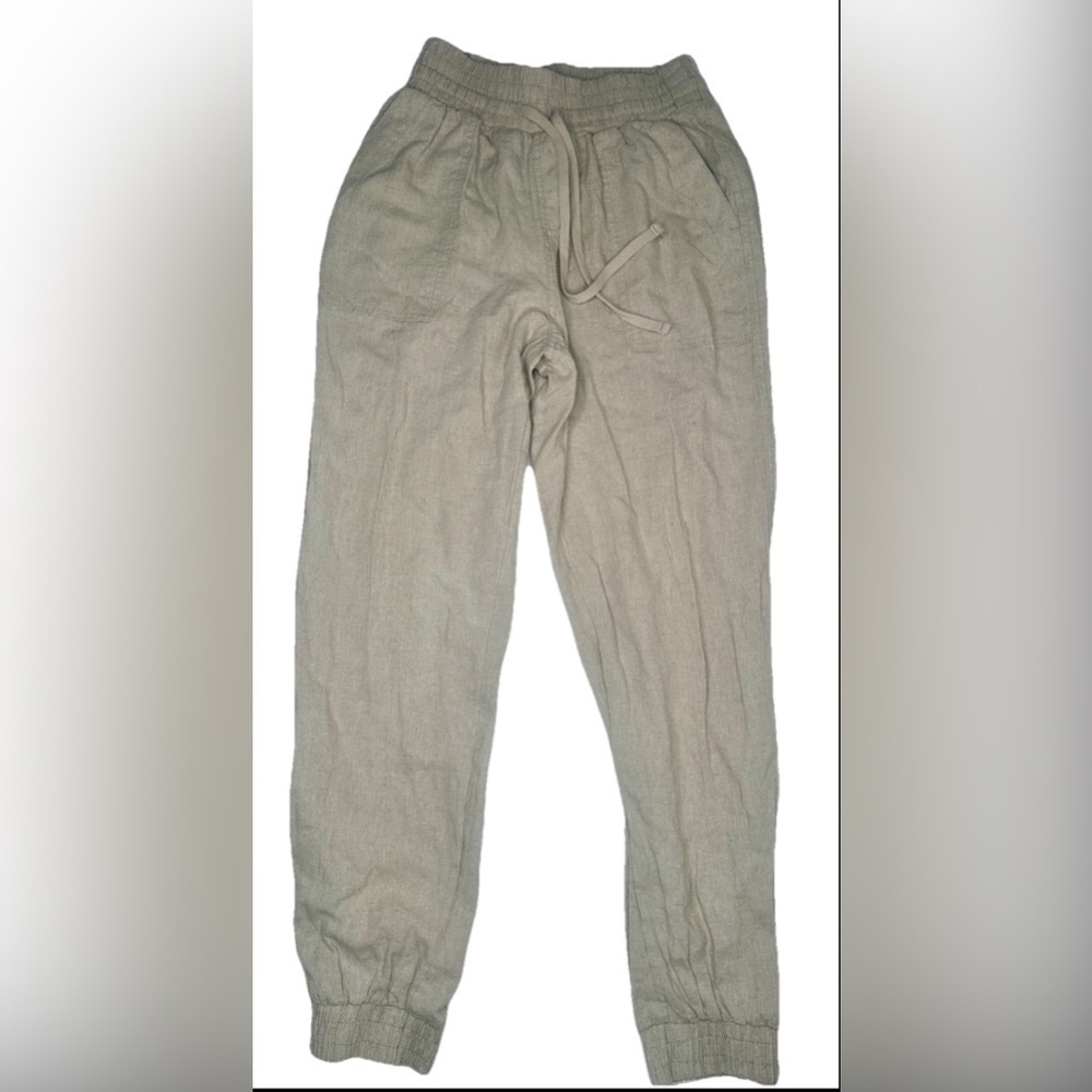 A NEW DAY Women Large High-Rise Ankle Joggers Linen Rayon Tan Pockets  Size XS